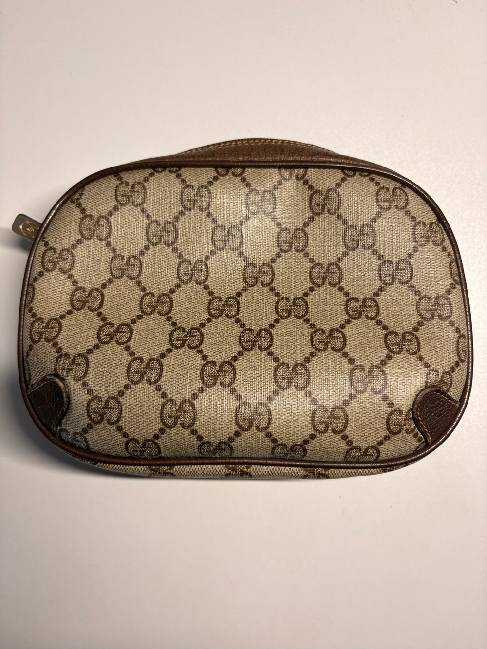 Gucci Beige & Brown Monogram Cosmetic Pouch with Green-Red Web - Picture 3 of 3